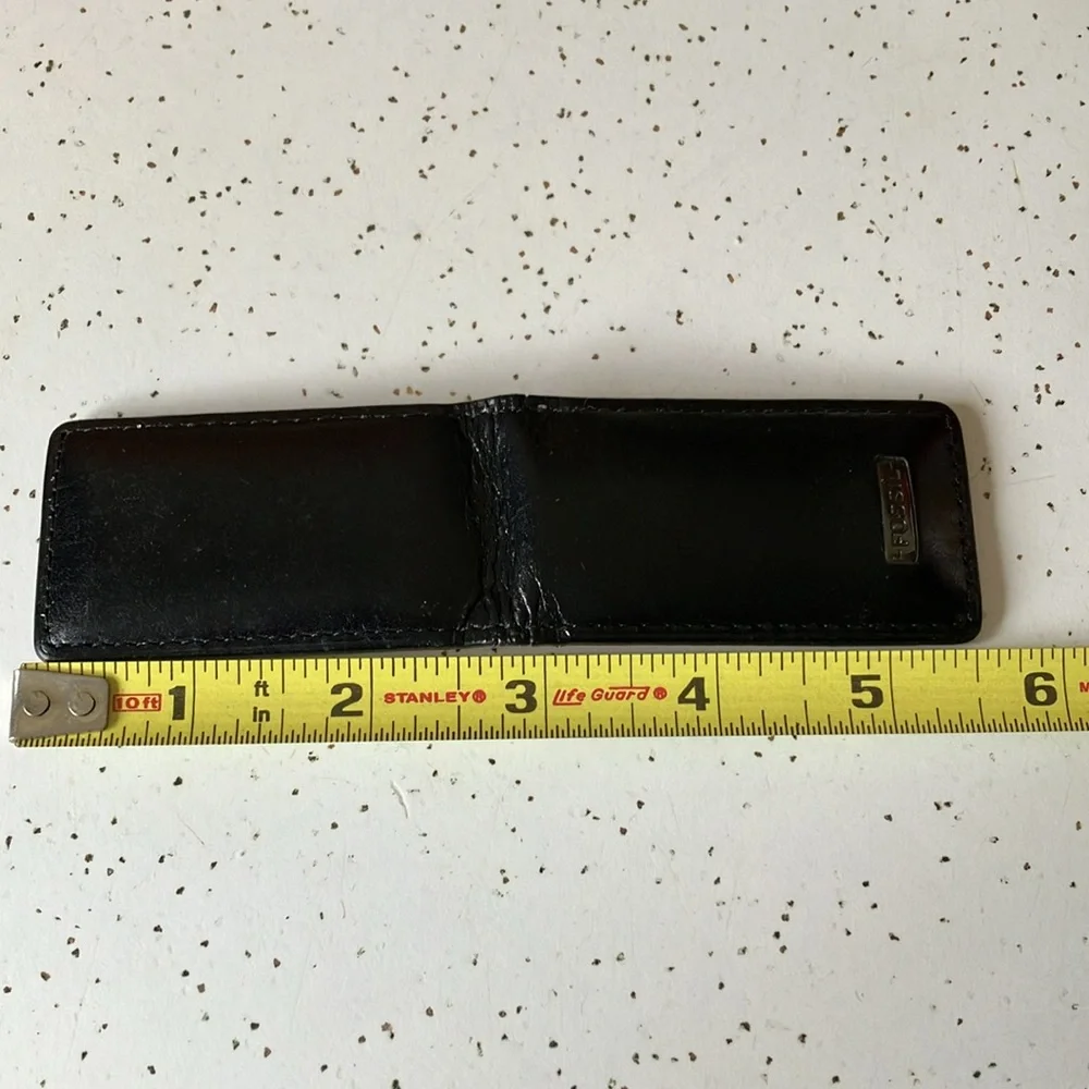 🆕 Fossil Black Leather Money Clip 💵💳